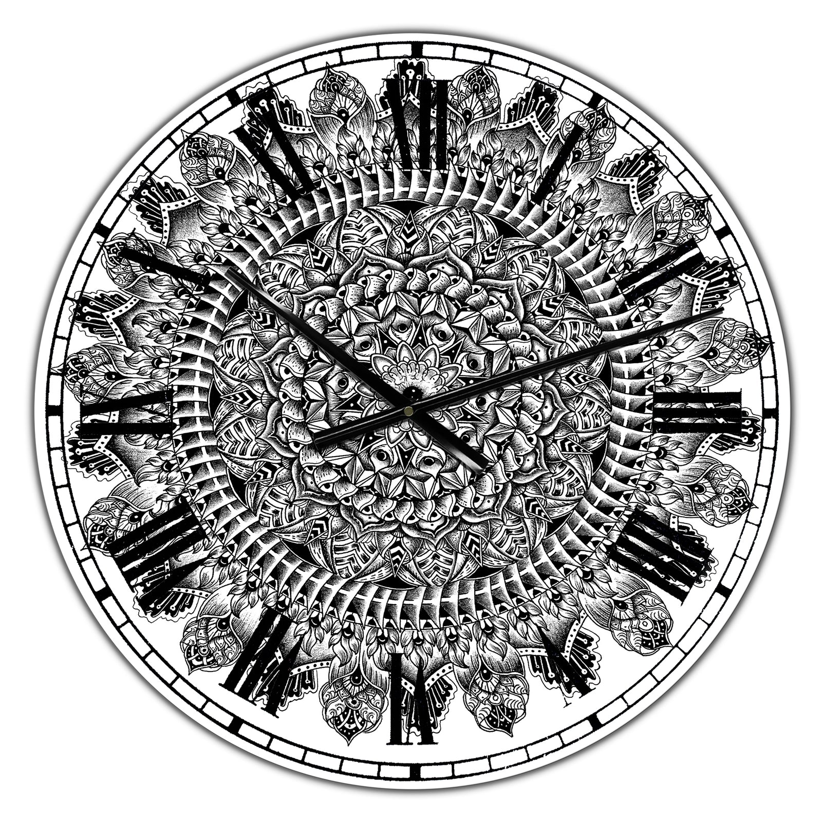 Mandala Drawing - Large Traditional Wall Clock