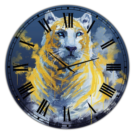 Tiger Spirit In Blue And Gold - Oversized Fashion Wall Clock