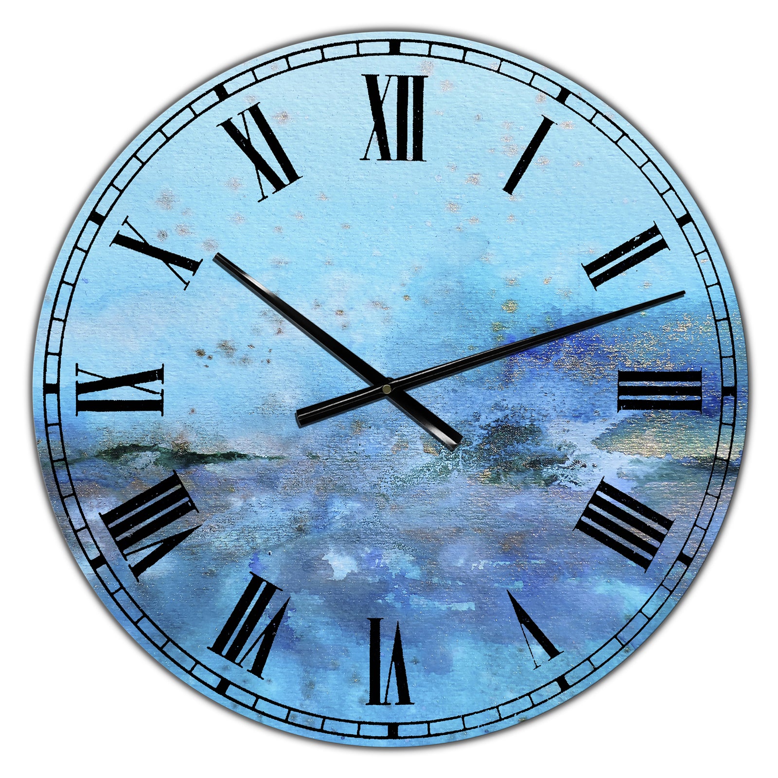 Blue And Gold Water Impression - Large Modern Wall Clock