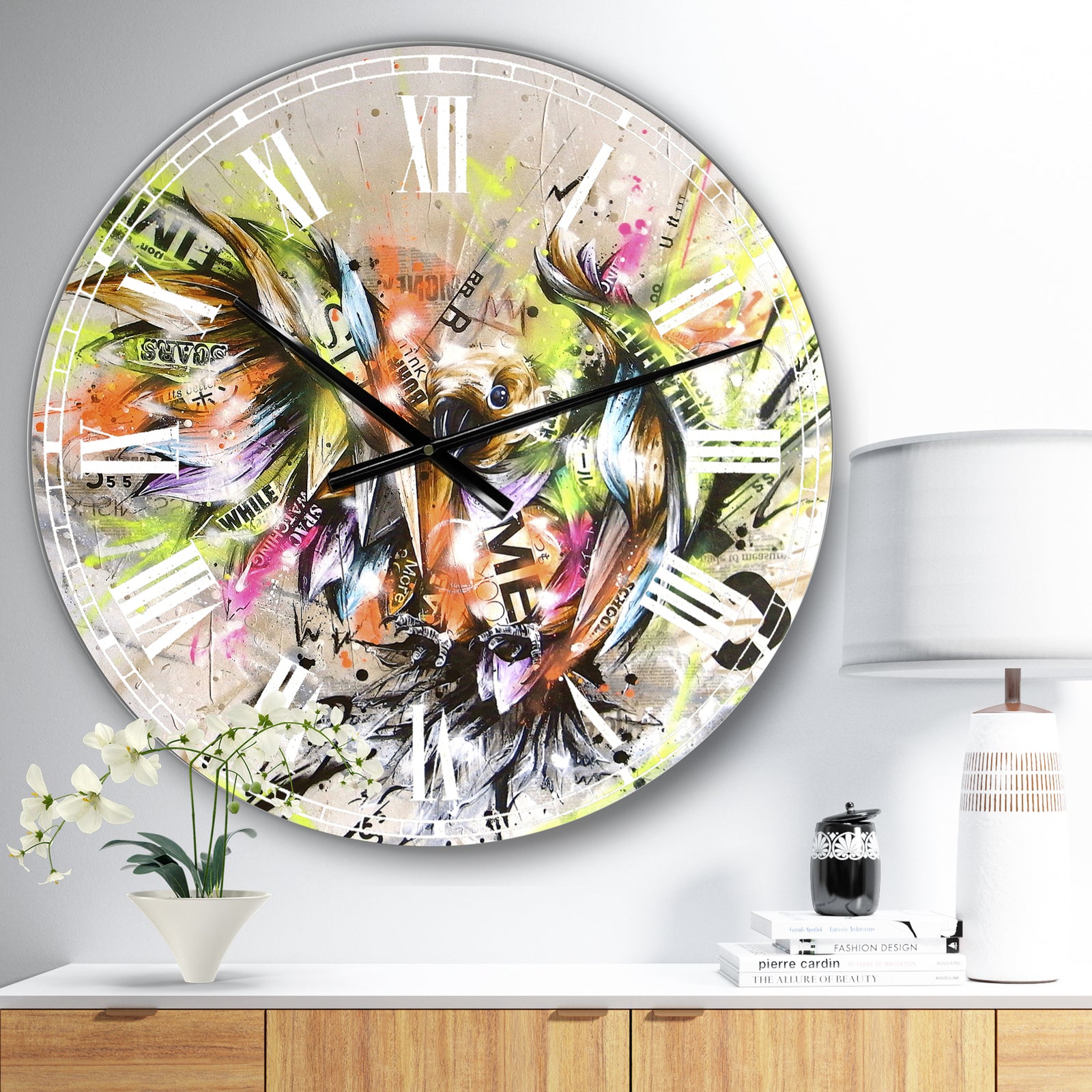 Street Art Graffiti Bird - Large Modern Wall Clock