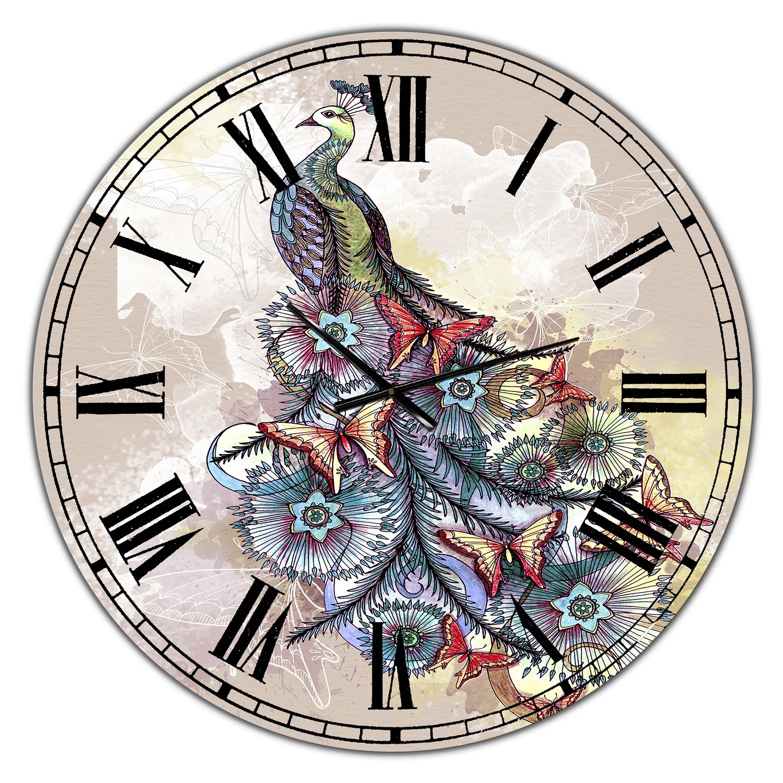 Butterfly Peacock - Oversized Cottage Wall Clock