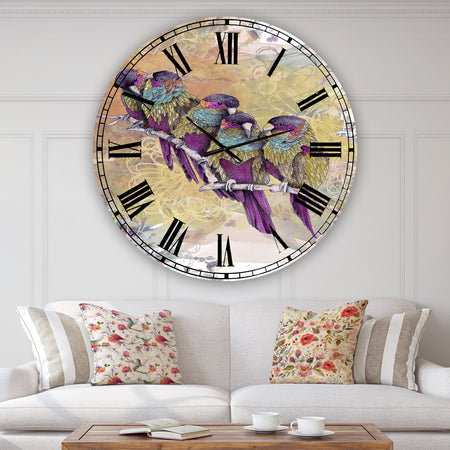Purple Parrots - Oversized Cottage Wall Clock