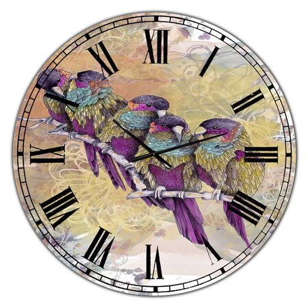 Purple Parrots - Oversized Cottage Wall Clock