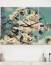 White Spring Blossom - Oversized Cottage Wall Clock - 3 Panels