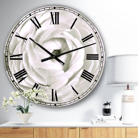 White Rannunculus Close up - Large Cottage Wall Clock