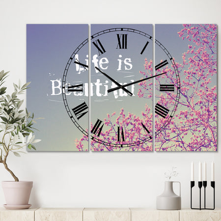 Life Is Beautiful - Oversized Cottage Wall Clock - 3 Panels