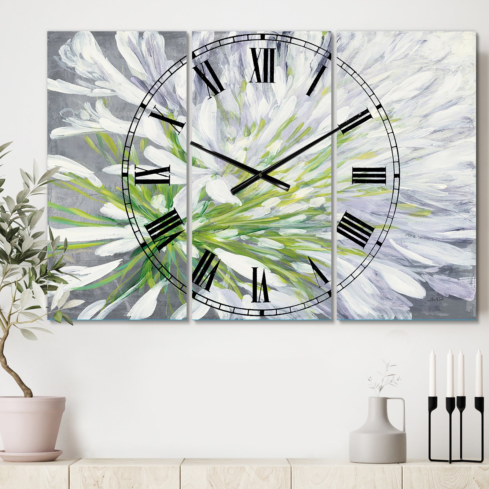 Flower Cleome Splash II - Cottage 3 Panels Oversized Wall CLock