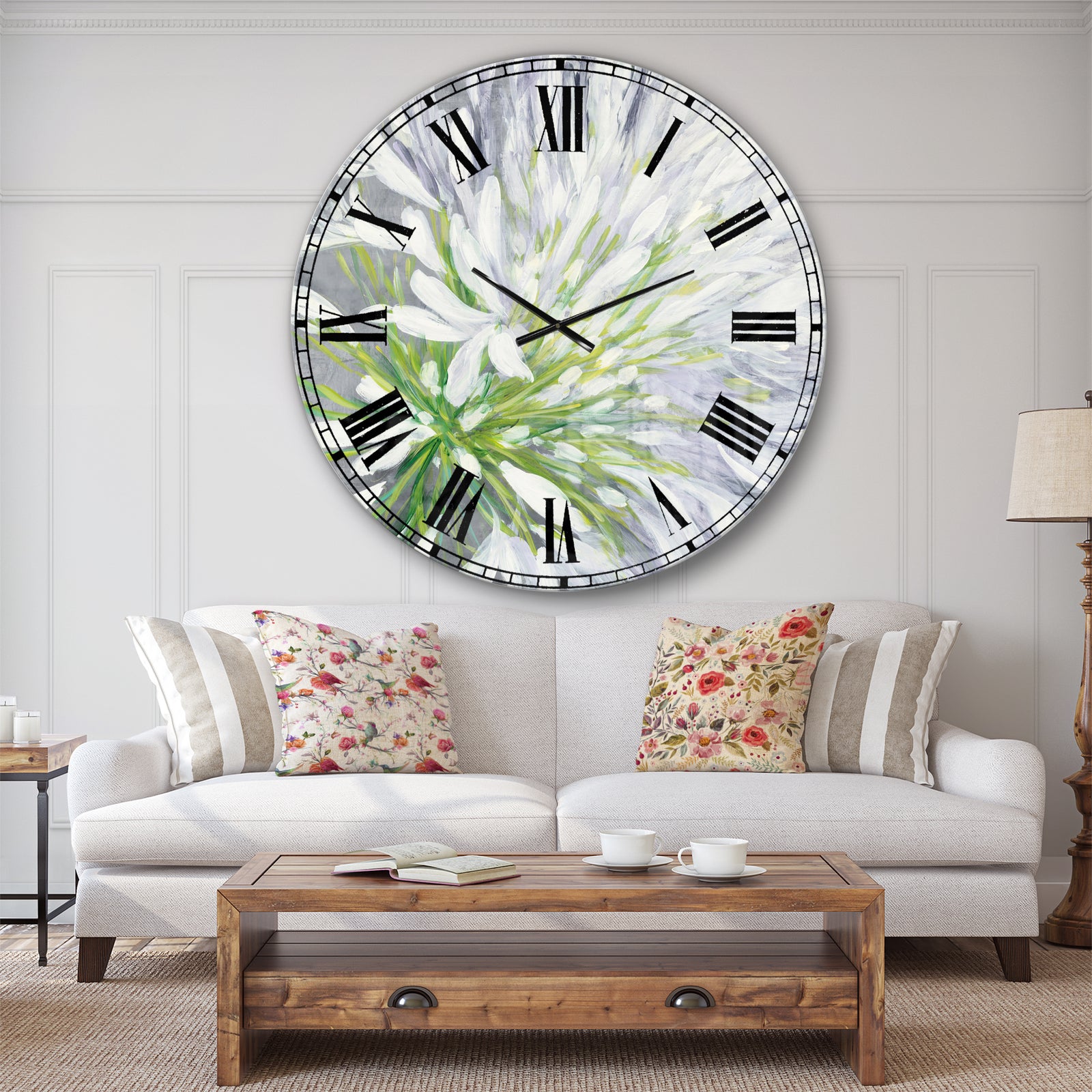 Flower Cleome Splash II - Traditional Floral Oversized Wall CLock