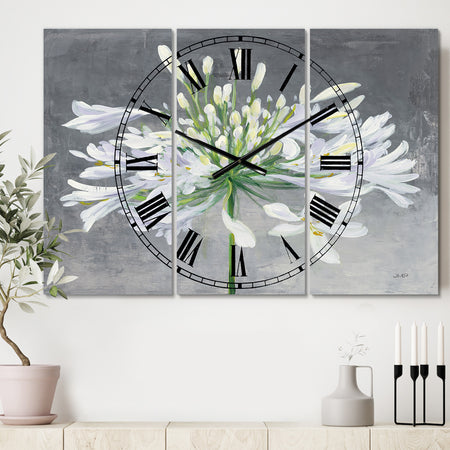 Flower Cleome Splash I - Cottage 3 Panels Oversized Wall CLock