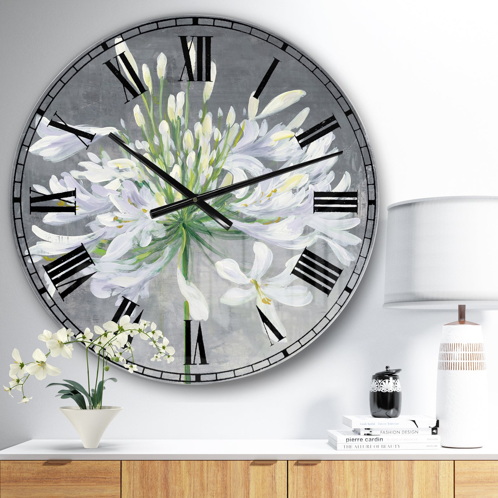 Flower Cleome Splash I - Traditional Floral Large Wall CLock