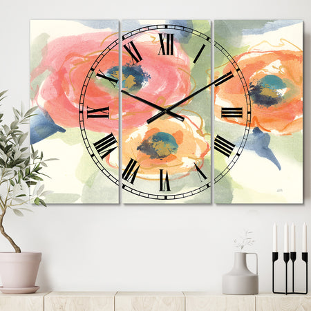 Multicolor Buttercup II - Cottage 3 Panels Oversized Wall CLock