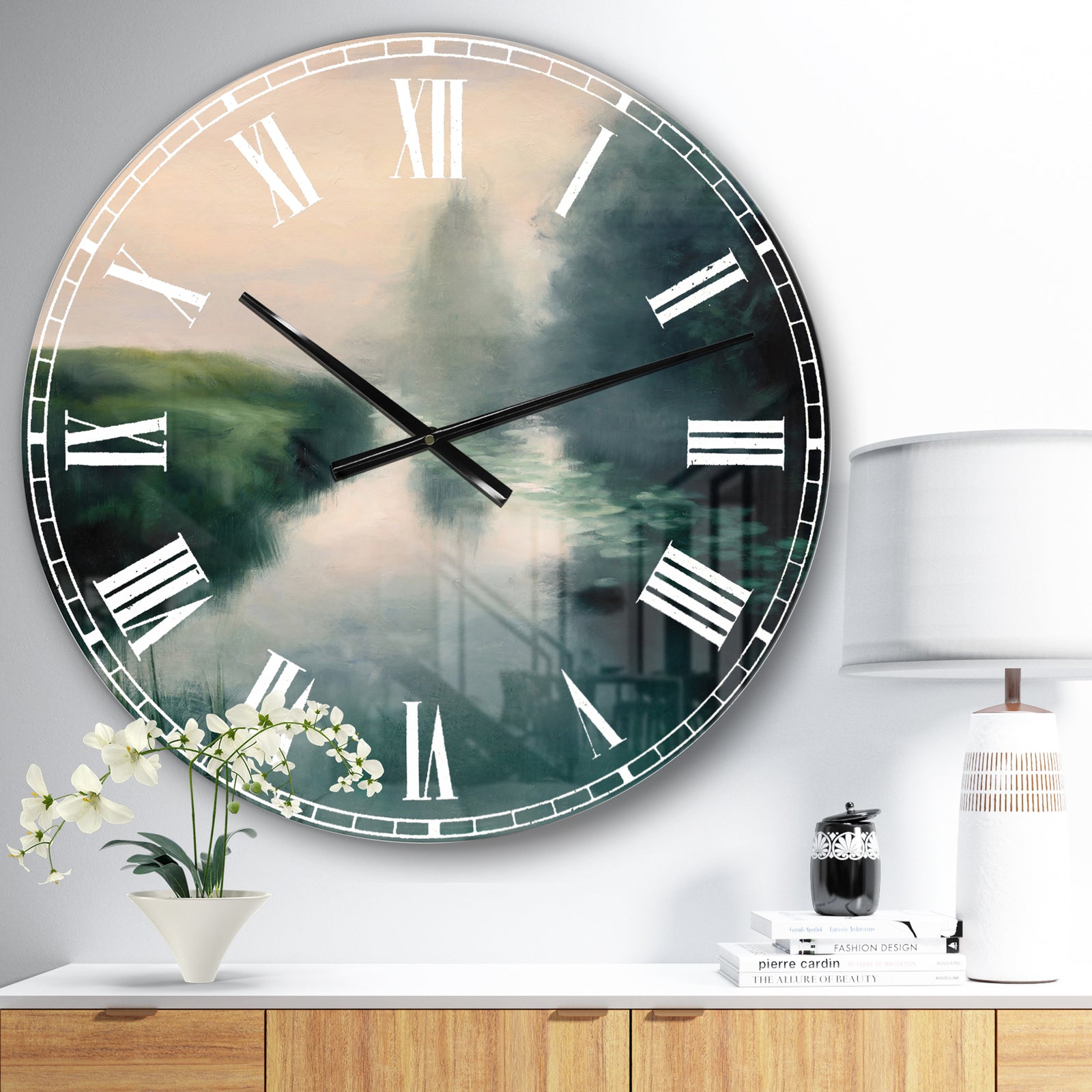 Twilight Fog Lakeshore - Landscape & Nature Large Wall CLock