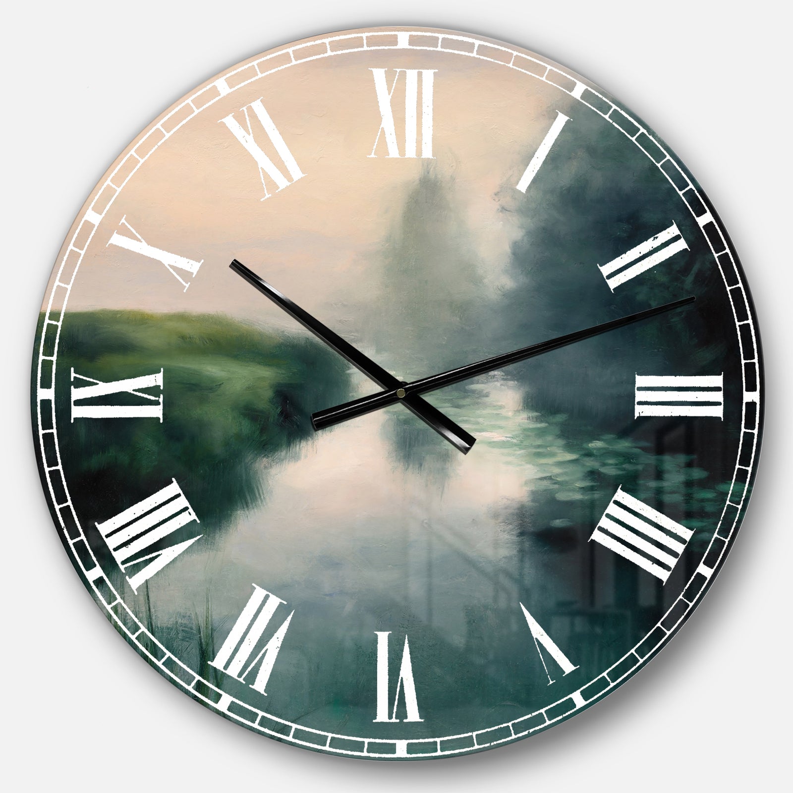 Twilight Fog Lakeshore - Landscape & Nature Large Wall CLock