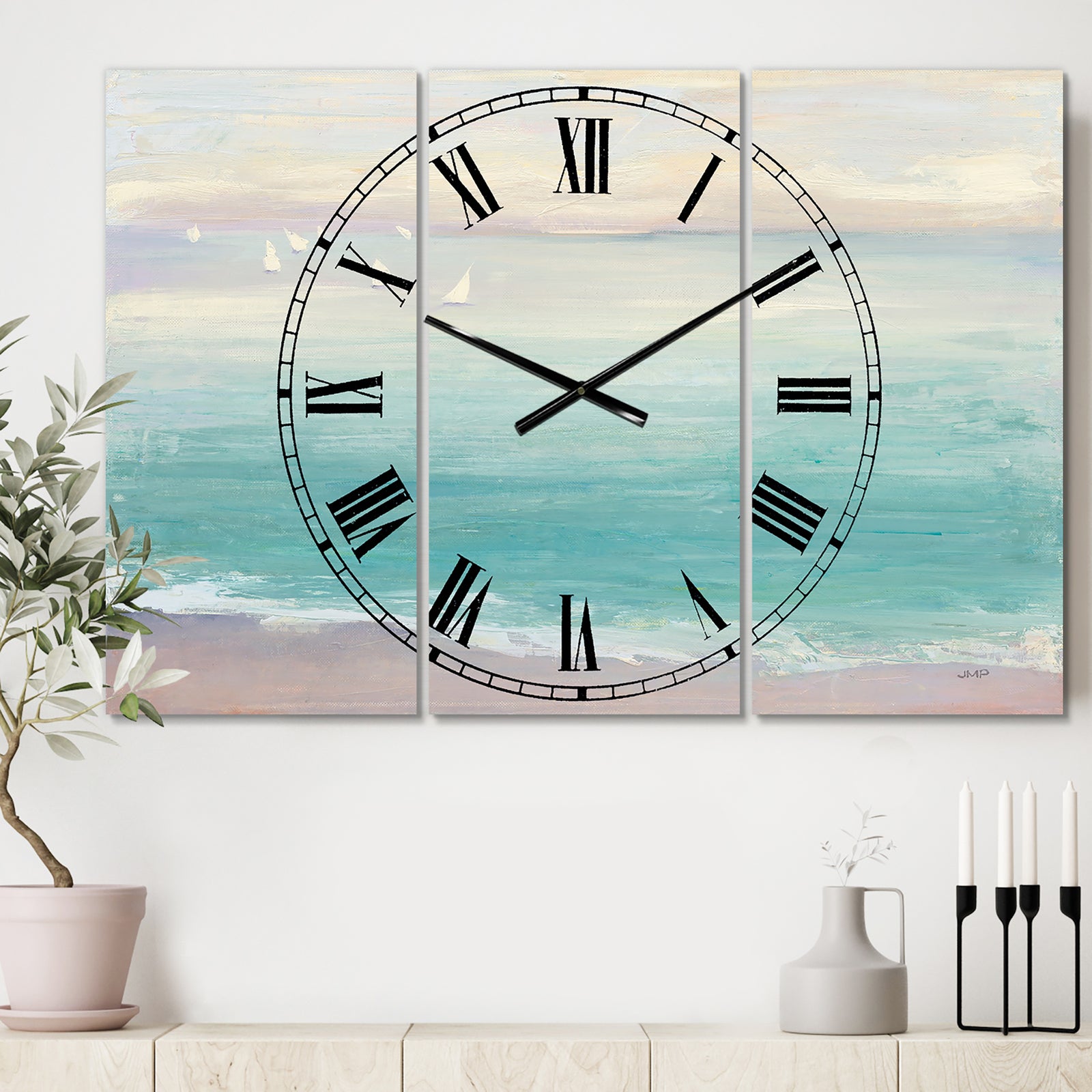 From the Shore - Cottage 3 Panels Large Wall CLock