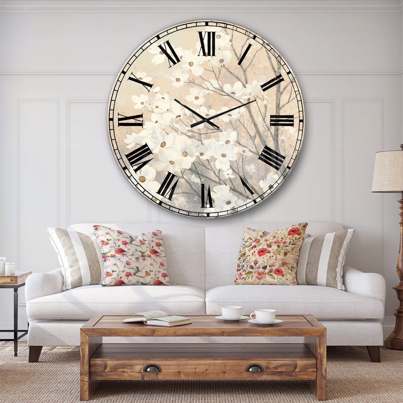 Porch & Den 'Brown onn Grey Blossoms - Metal Clock