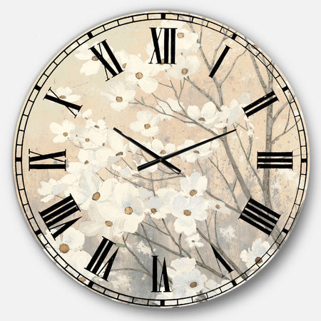 Porch & Den 'Brown onn Grey Blossoms - Metal Clock