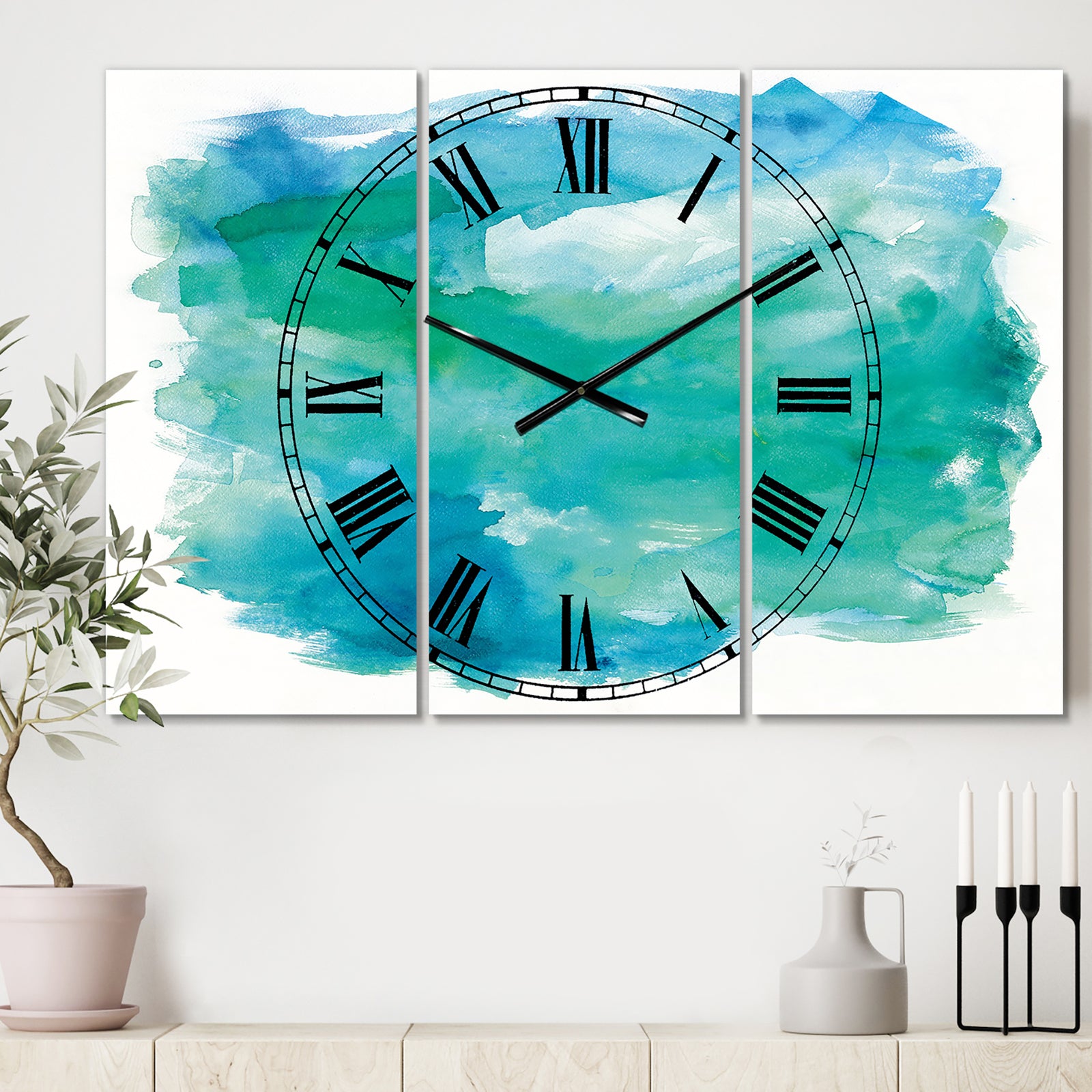 Sea Glass - Cottage 3 Panels Large Wall CLock