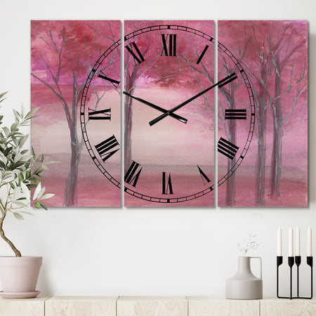 Pink Forest - Cottage 3 Panels Large Wall CLock