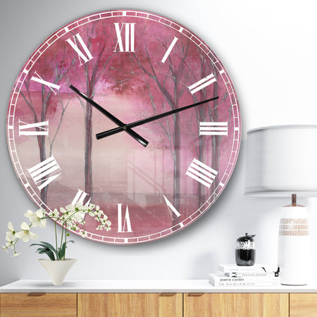 Pink Forest - Traditional Landscape Large Wall CLock
