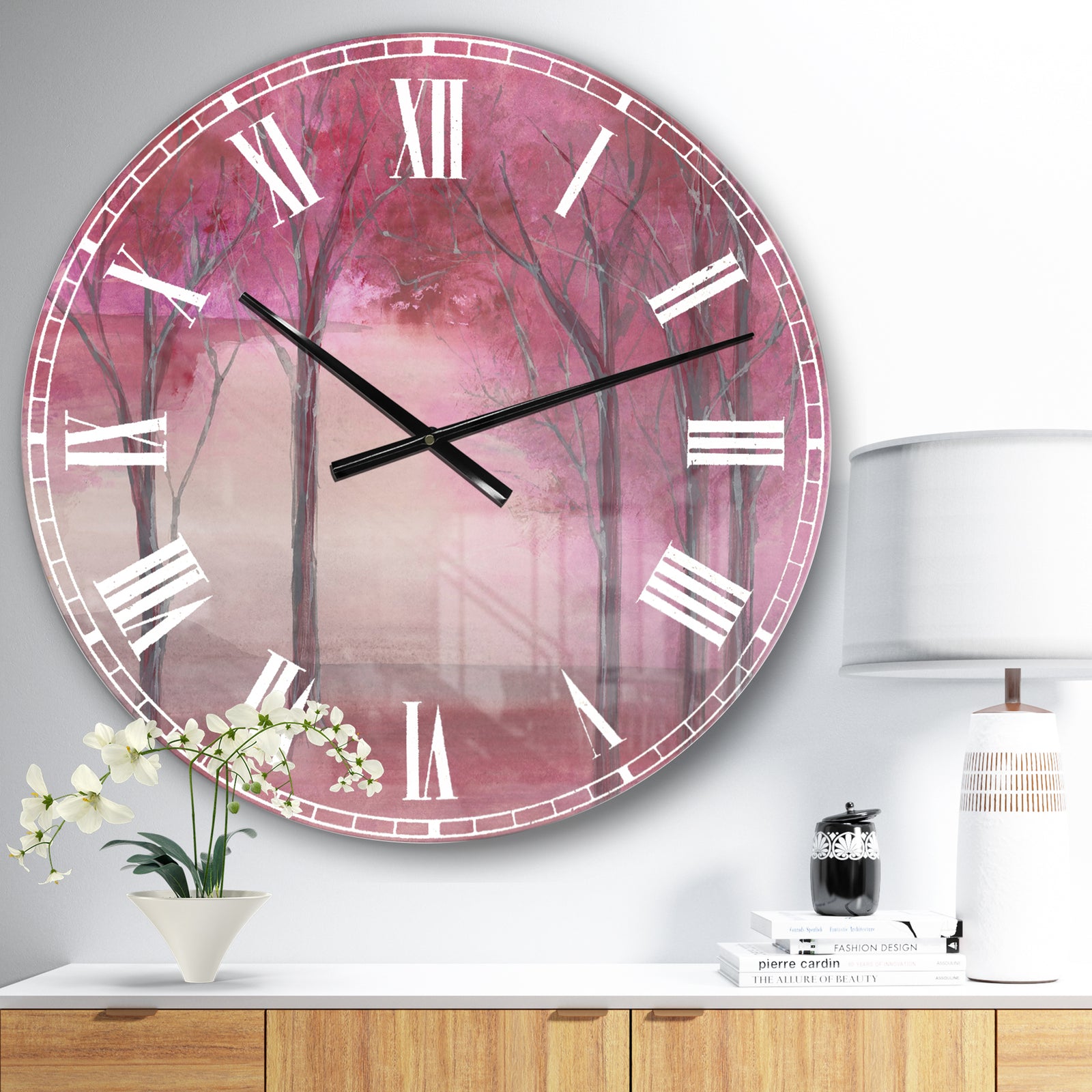 Pink Forest - Traditional Landscape Large Wall CLock