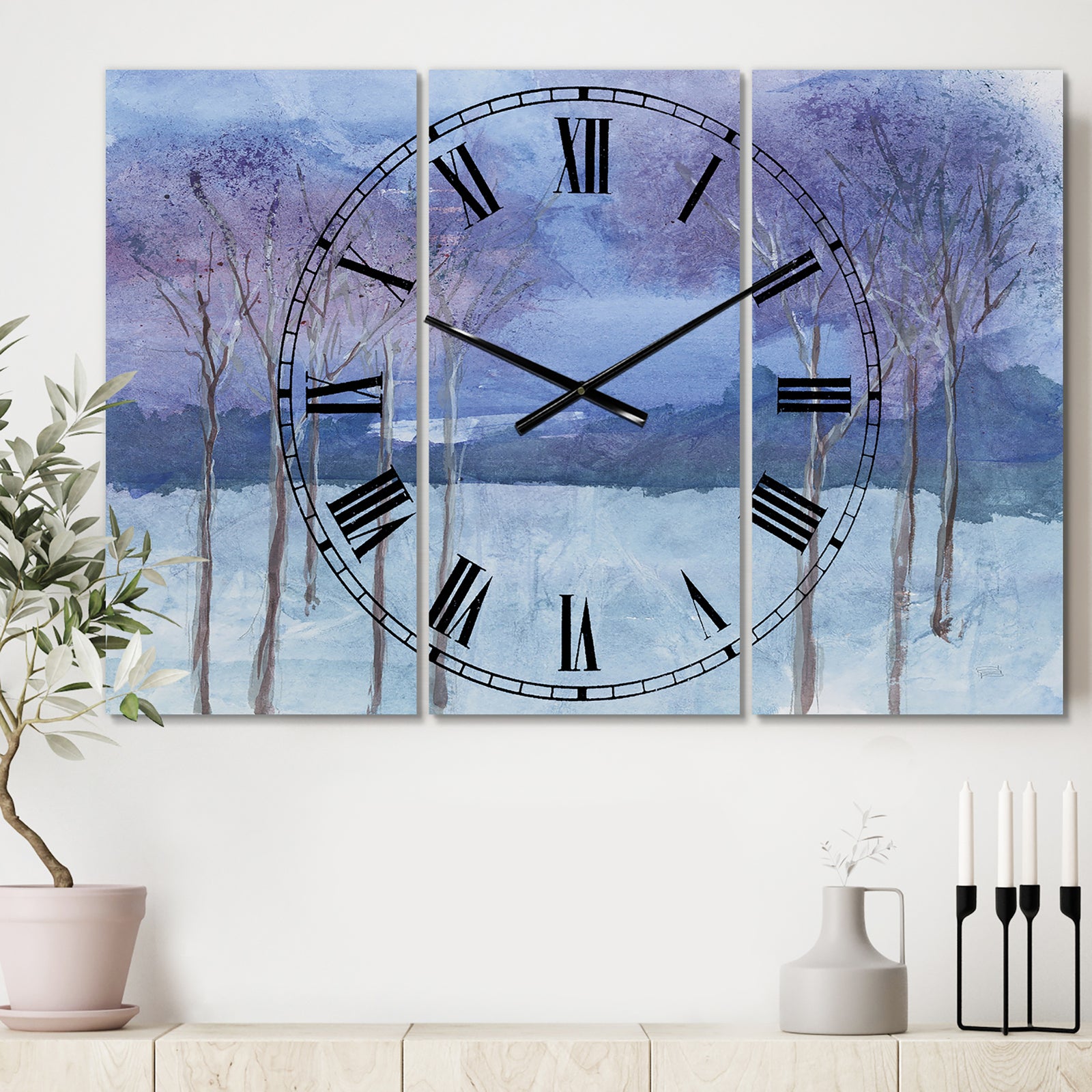 Evening Serenade II - Cottage 3 Panels Oversized Wall CLock