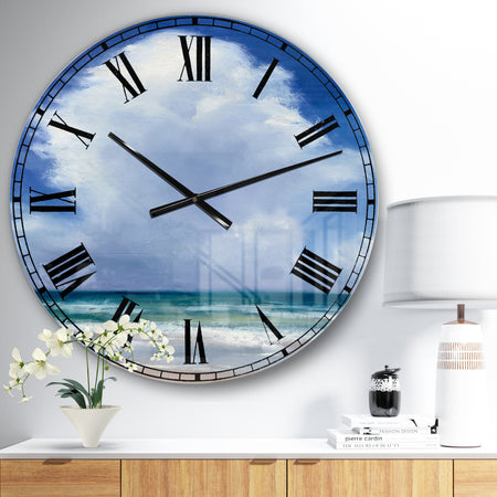 Porch & Den Beach Clouds II - Coastal Landscape Oversized Metal Clock