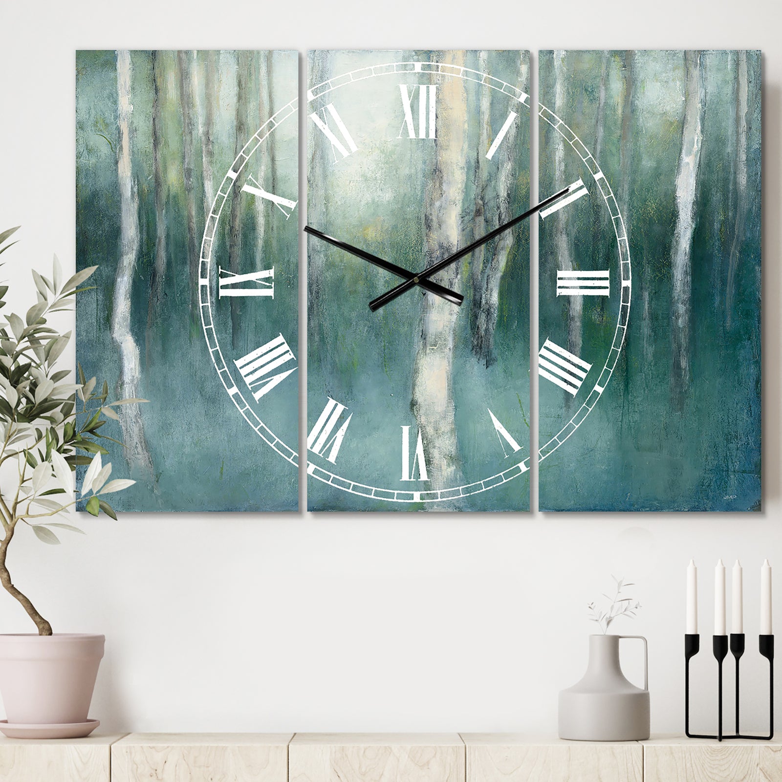 Green Forest Dream - Cottage 3 Panels Large Wall CLock