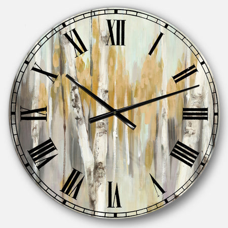 Silver and Yellow Birch Forest - Cottage Large Wall CLock