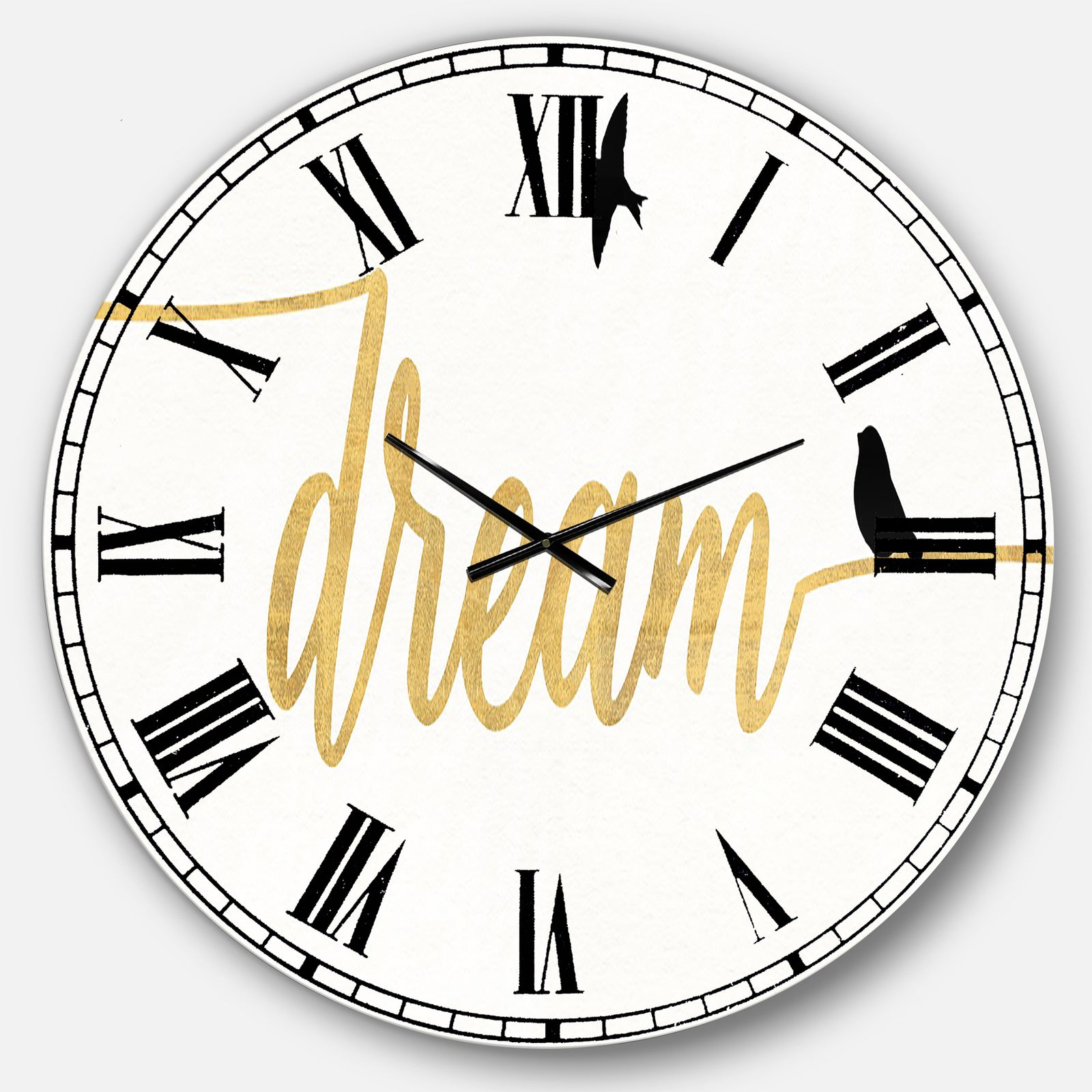 Family of Birds on Gold Words II - Cottage Large Wall CLock