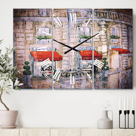 Love in Paris II - Cottage 3 Panels Oversized Wall CLock
