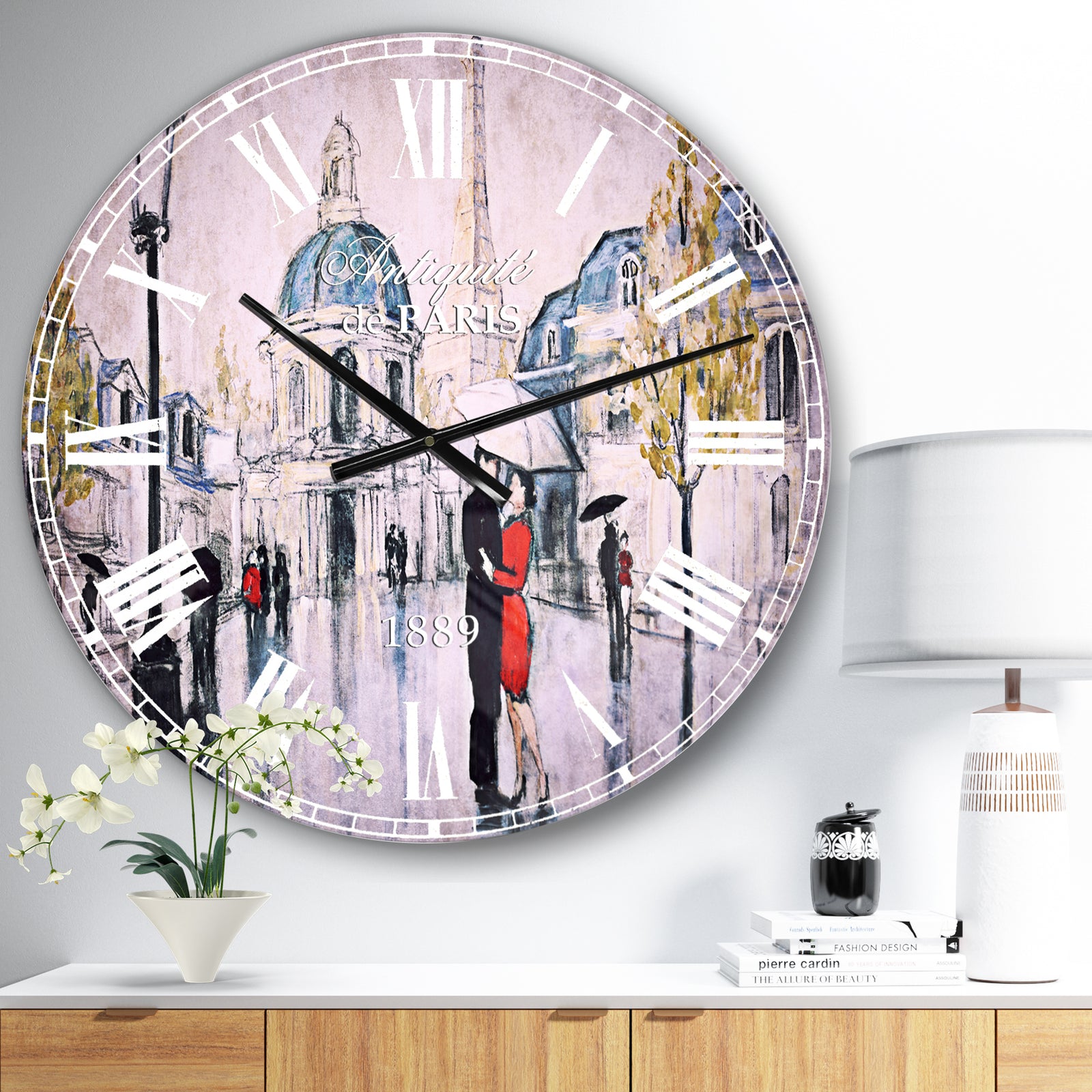 Love in Paris I - Romantic French Country Large Wall CLock