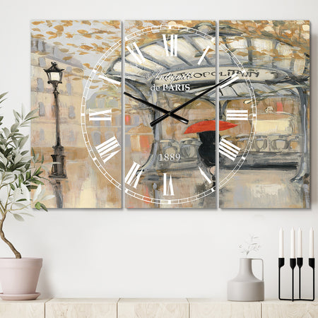 Love in Paris IV - Cottage 3 Panels Large Wall CLock