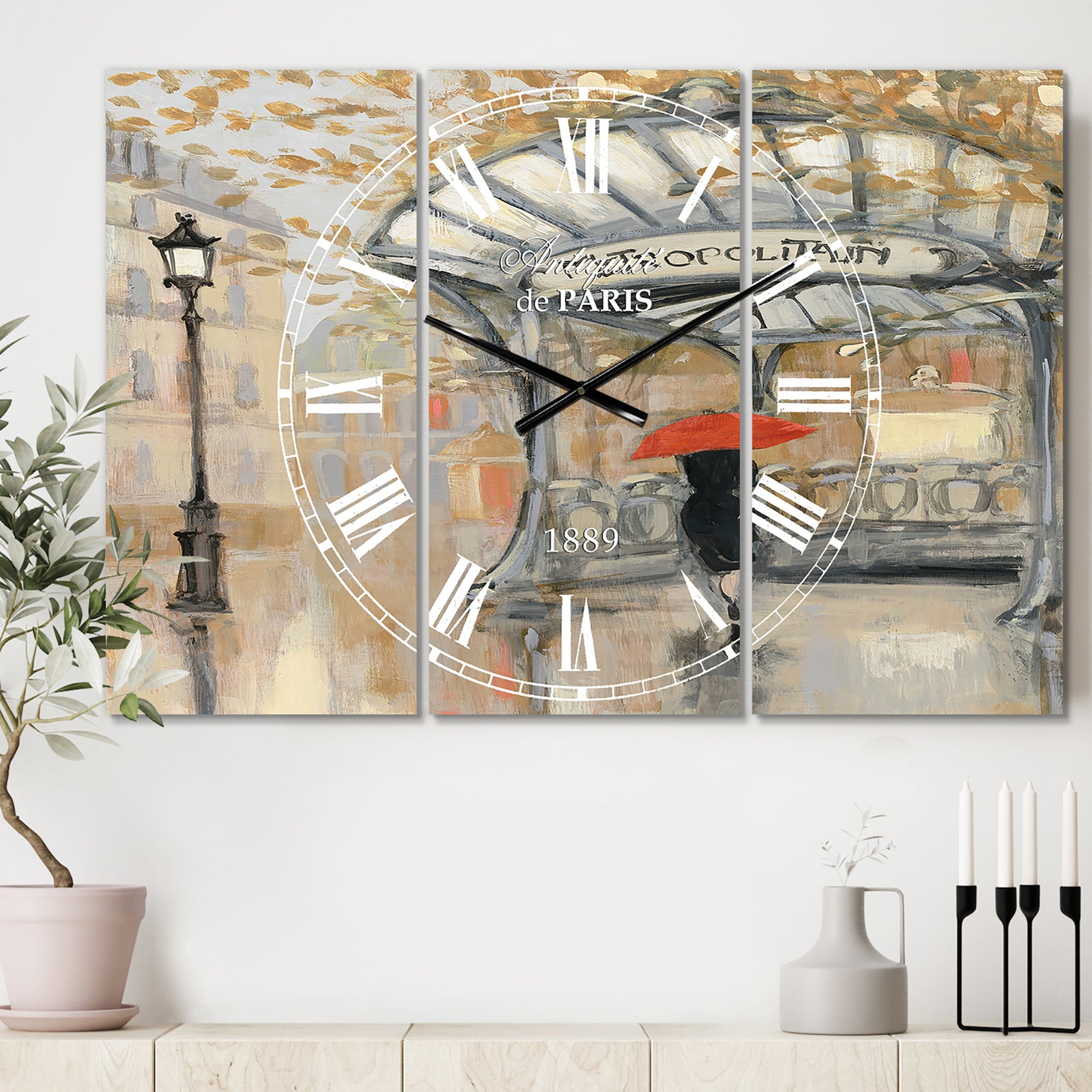 Love in Paris IV - Cottage 3 Panels Large Wall CLock