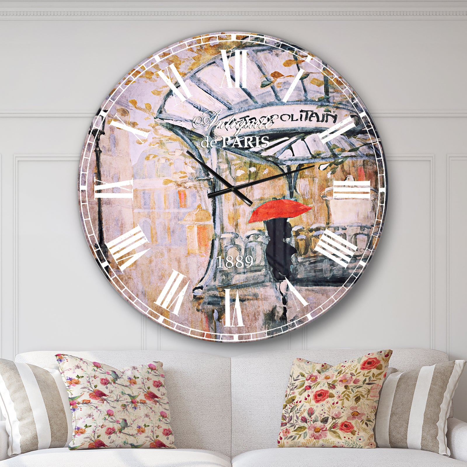 Love in Paris IV - Romantic French Country Large Wall CLock