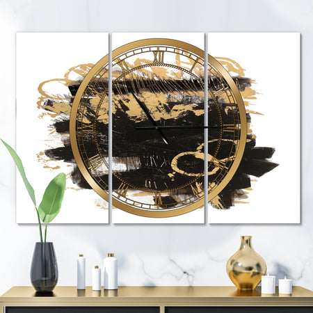 Gold and Black drift II - Glam 3 Panels Oversized Wall CLock