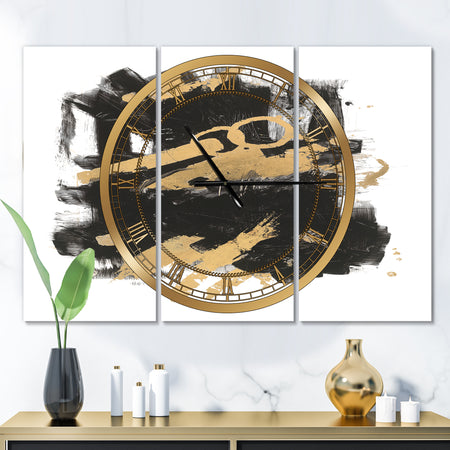 Gold and Black drift I - Glam 3 Panels Large Wall CLock