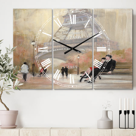 Love in Paris VI - Cottage 3 Panels Oversized Wall CLock