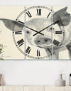 Piglet Farmhouse Animal in Black and White - Cottage 3 Panels Oversized Wall CLock