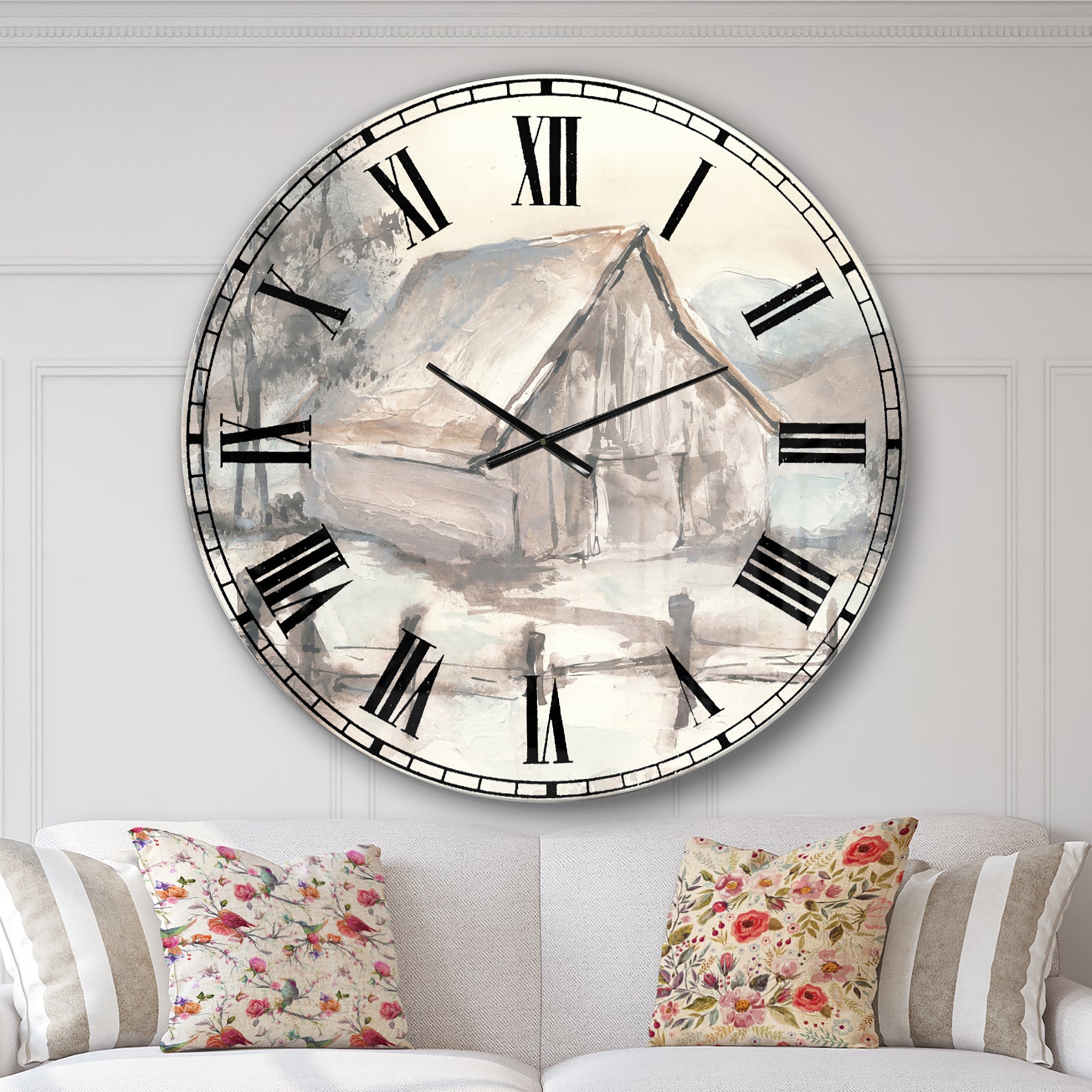 Farmhouse Barn Grey VII - Modern Farmhouse Large Wall CLock