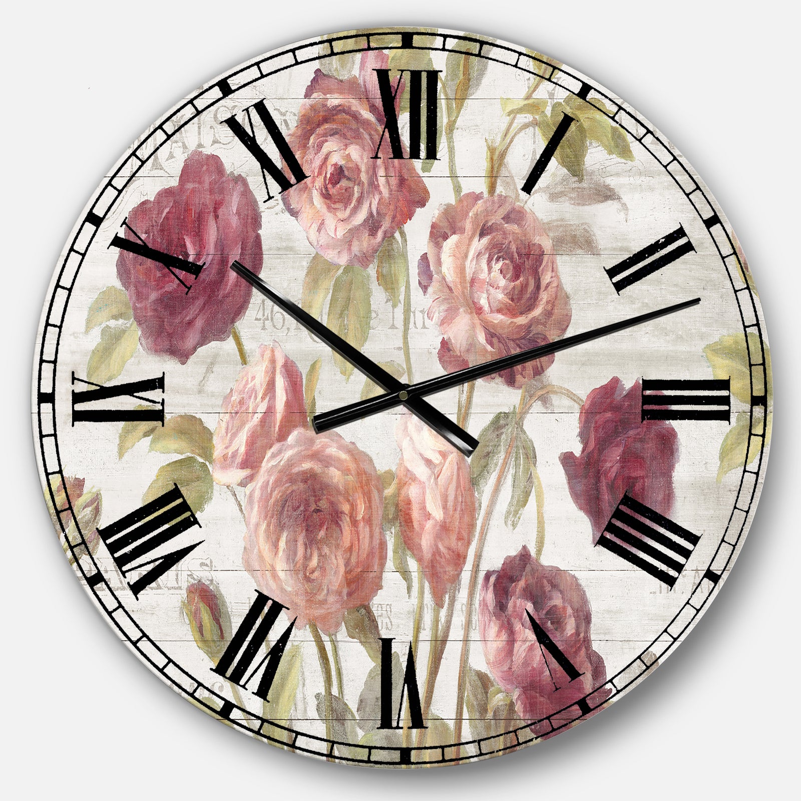 French Roses I - Farmhouse Large Wall CLock