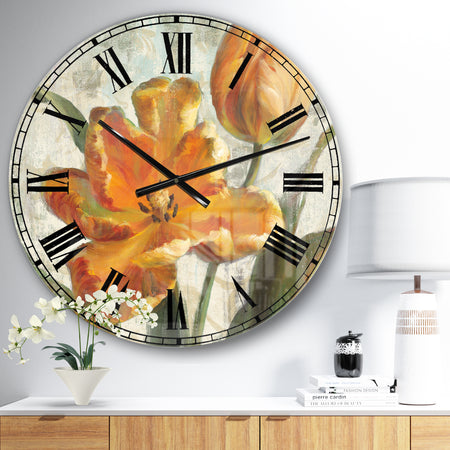 Parrot Tulips I on Ivory - Cabin & Lodge Large Wall CLock