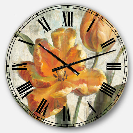 Parrot Tulips I on Ivory - Cabin & Lodge Large Wall CLock