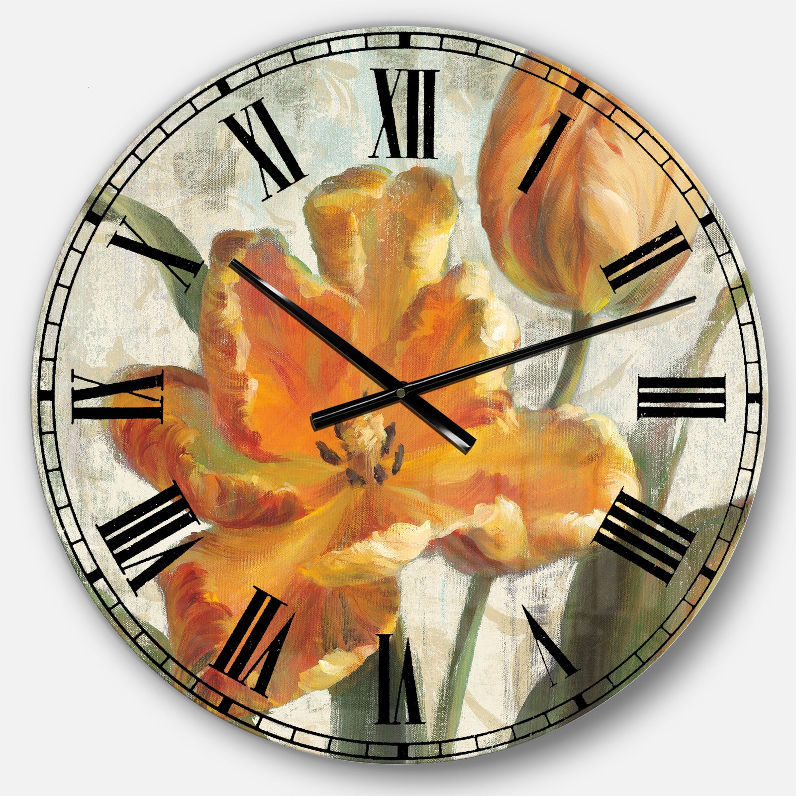 Parrot Tulips I on Ivory - Cabin & Lodge Large Wall CLock