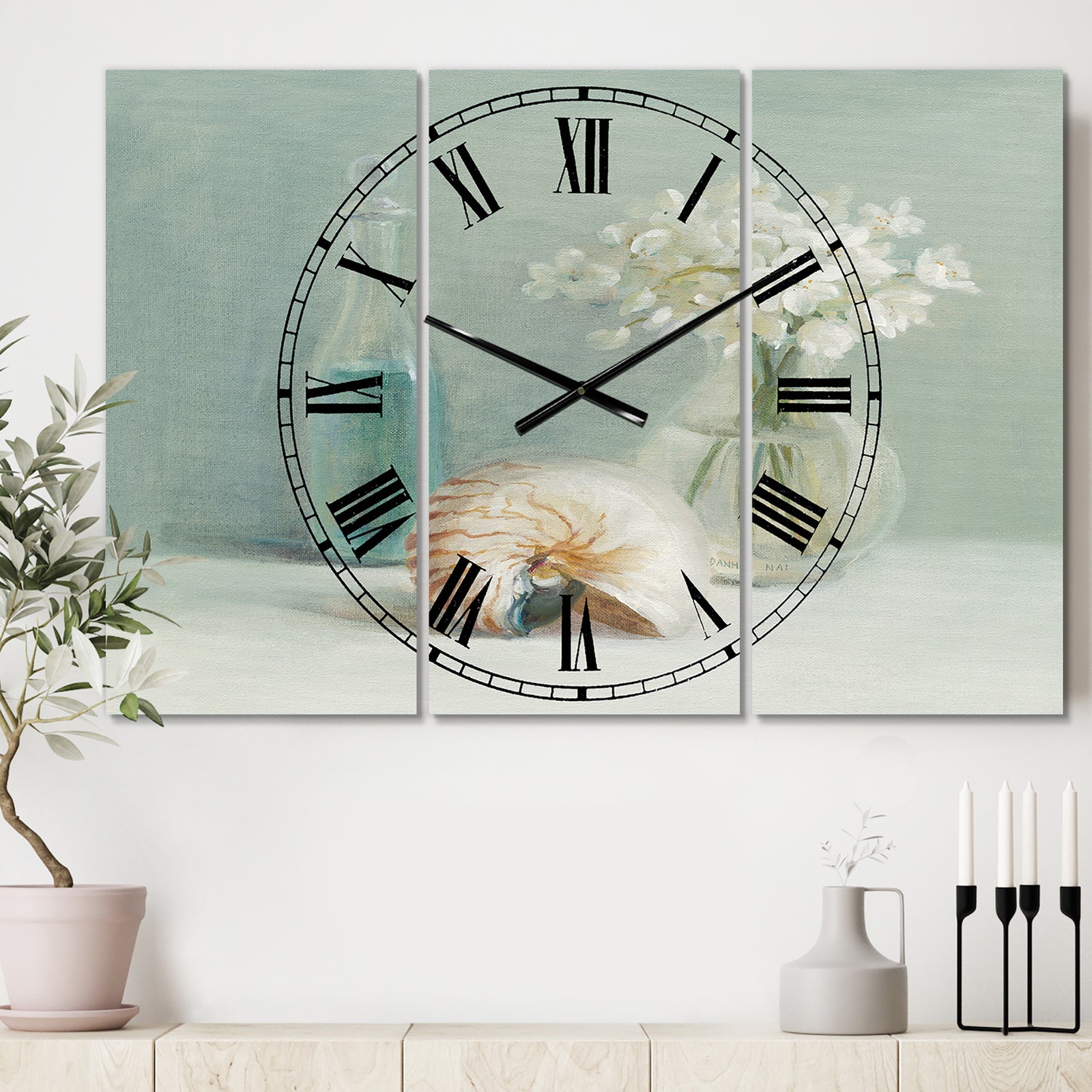 Pastel Bath IV - Cottage 3 Panels Oversized Wall CLock