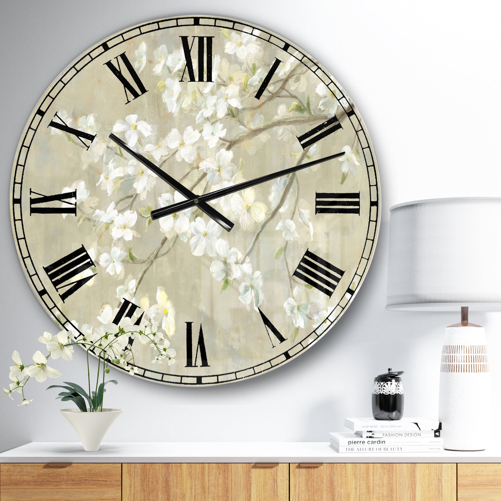 Dogwood in Spring Neutral - Farmhouse Large Wall CLock