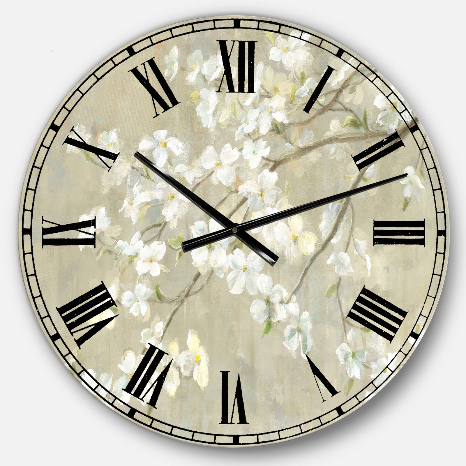 Dogwood in Spring Neutral - Farmhouse Large Wall CLock
