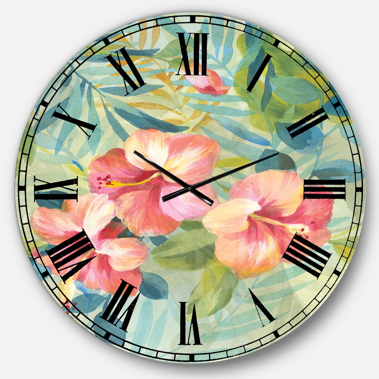 Hibiscus Garden III - Traditional Large Wall CLock