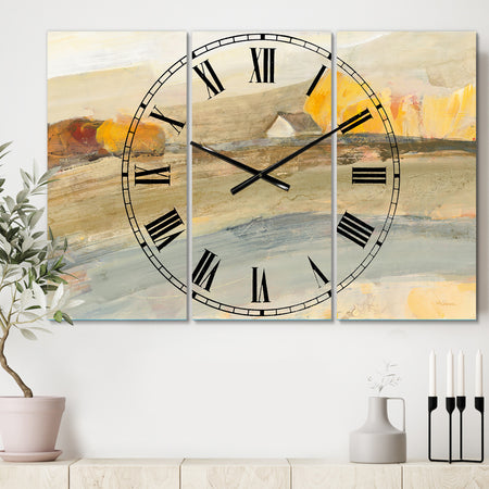 Orange Brown Farm House - Cottage 3 Panels Large Wall CLock