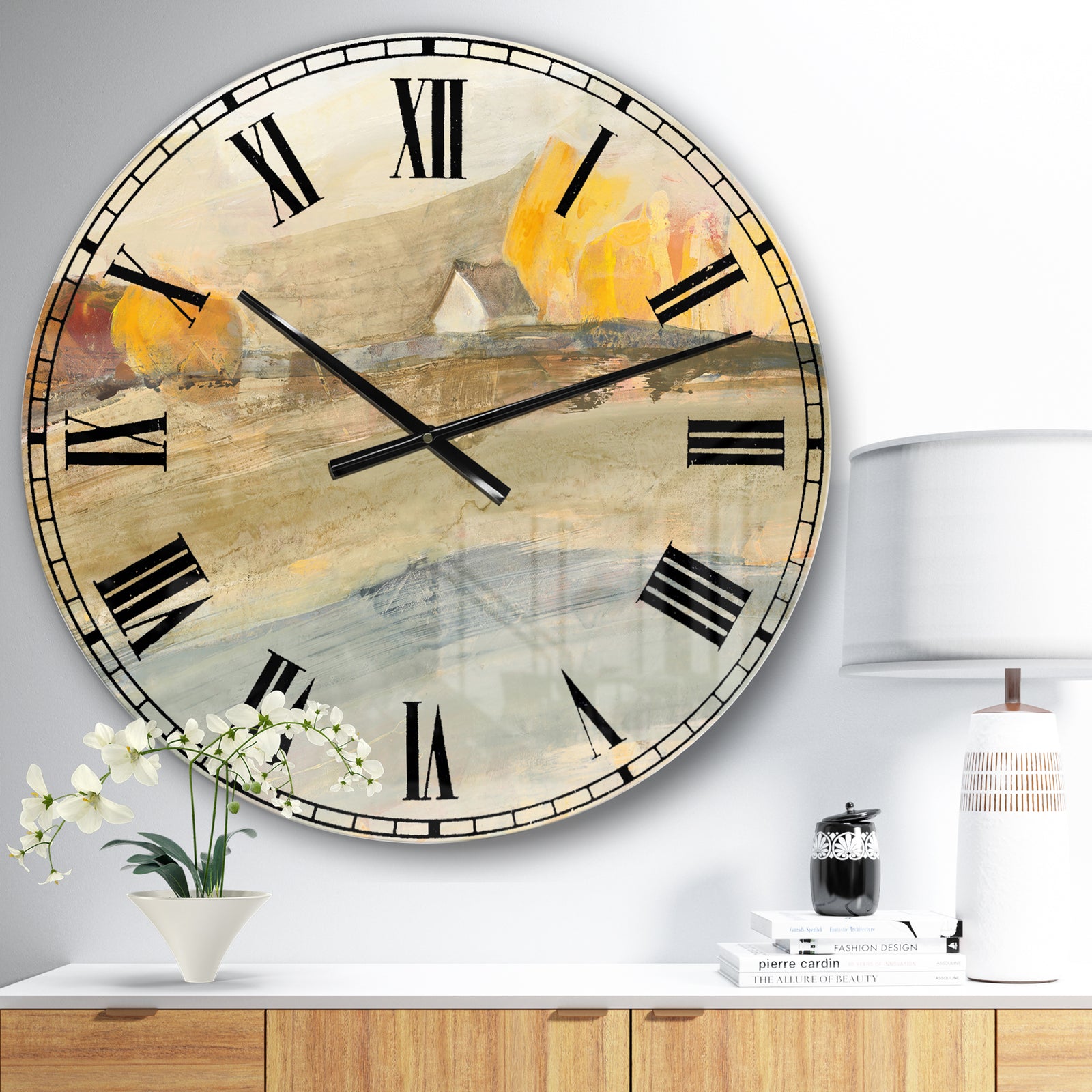 Orange Brown Farm House - Modern Farmhouse Large Wall CLock