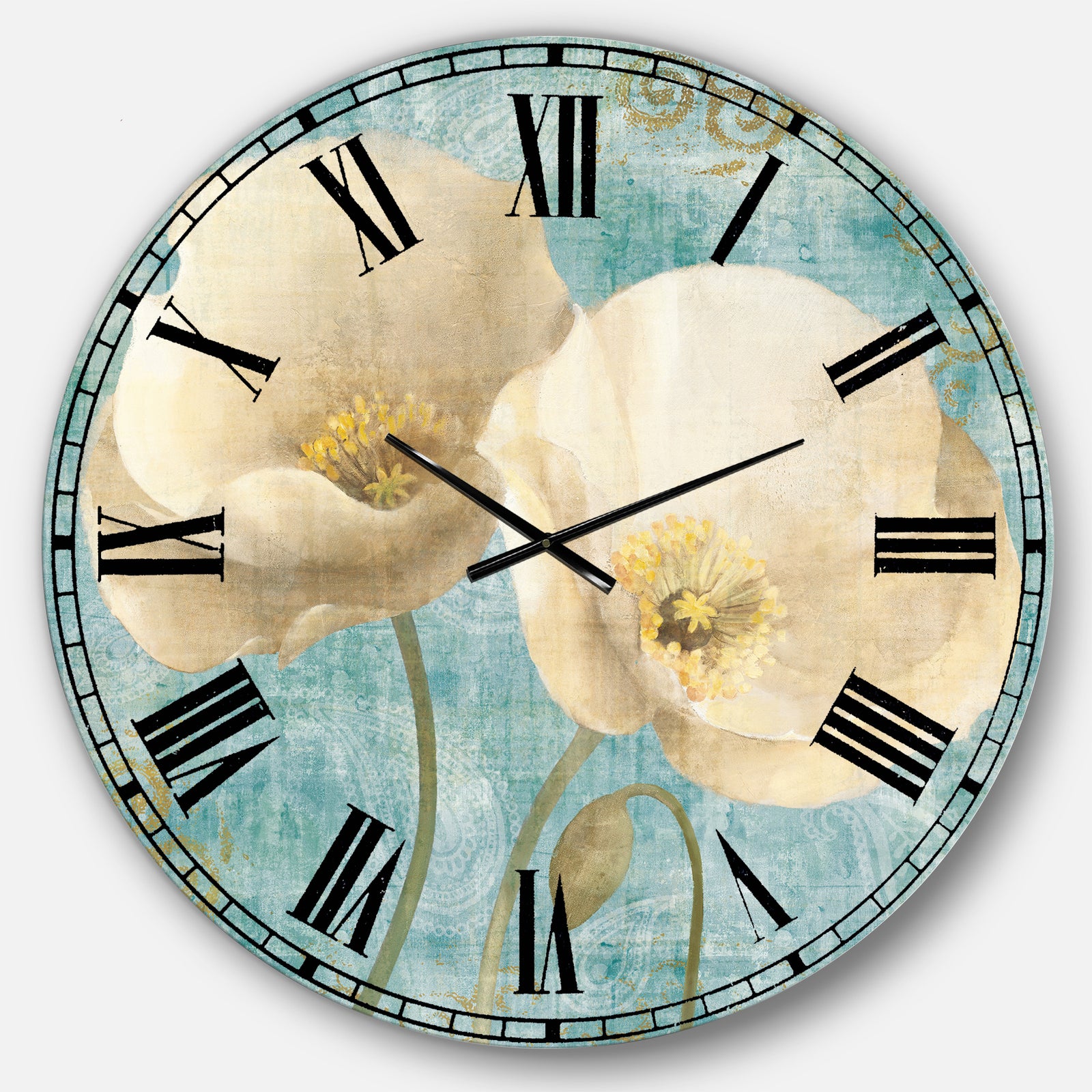 bouquet Poppies on Paisley II - Cottage Wall CLock